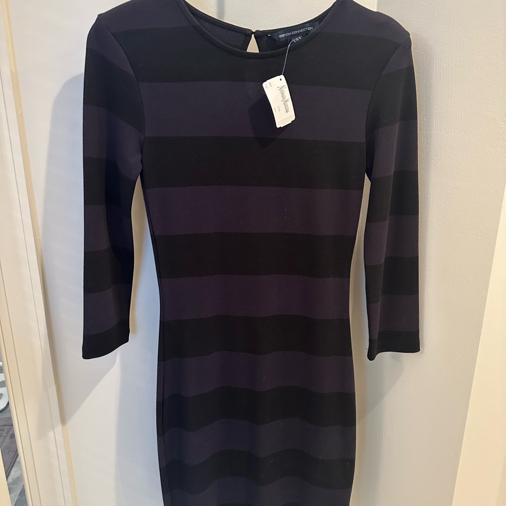 French Connection Black and Purple Long Sleeve Dress